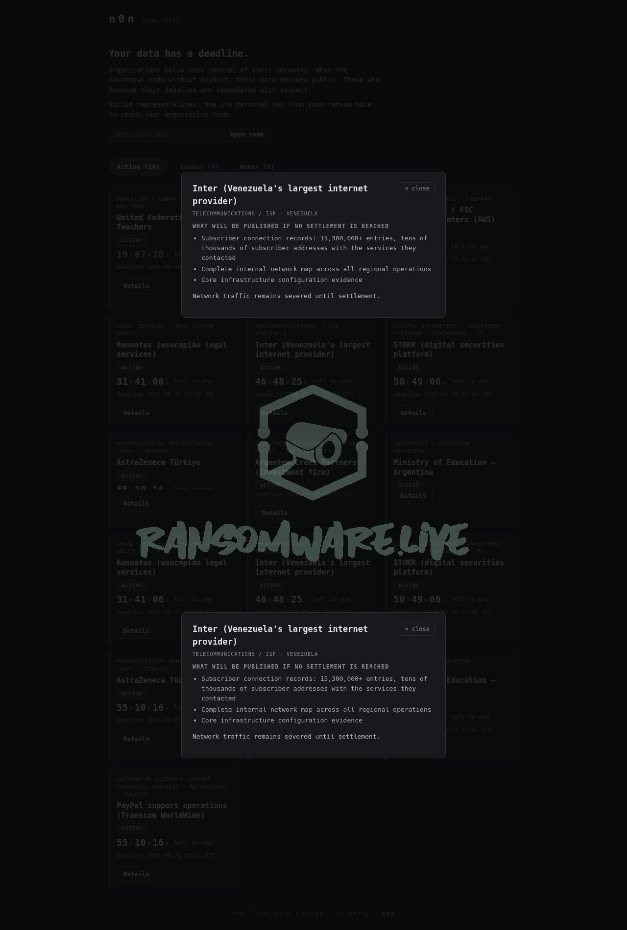 🏴☠️ N0n has just published a new victim : Inter (Venezuela's largest internet provider)