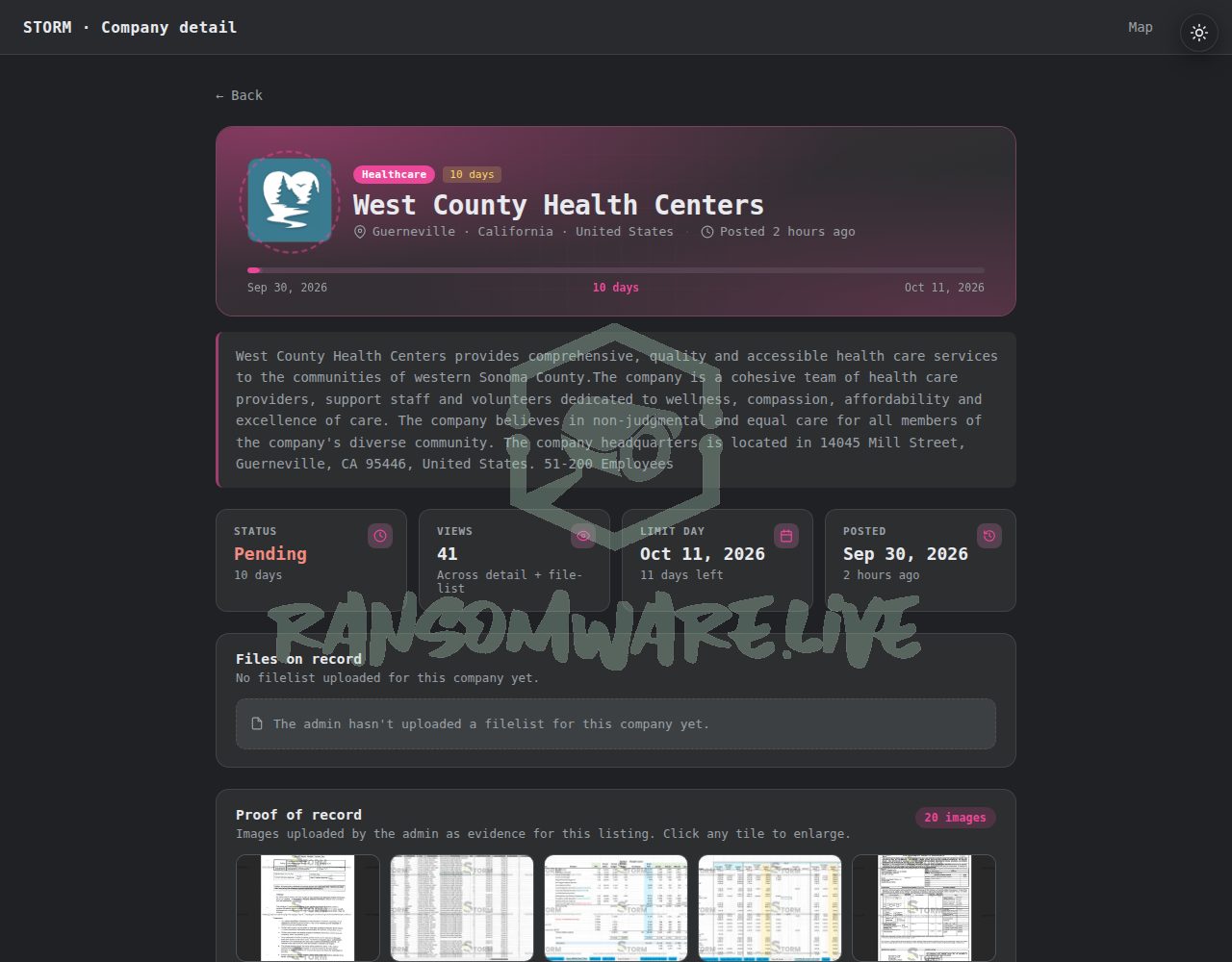🏴☠️ Storm has just published a new victim : West County Health Centers