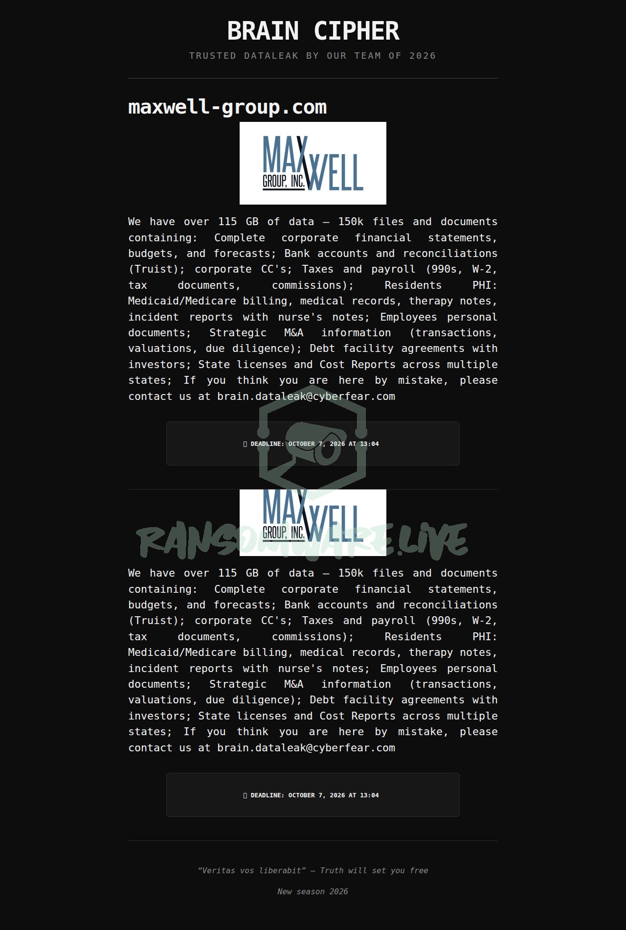 🏴☠️ Braincipher has just published a new victim : maxwell-group.com