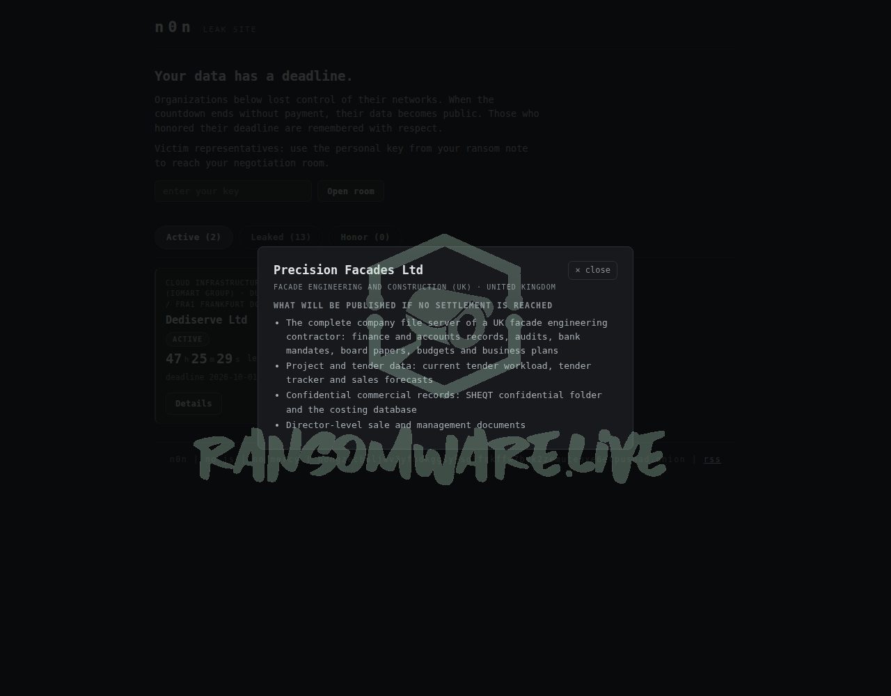 🏴☠️ N0n has just published a new victim : Precision Facades Ltd