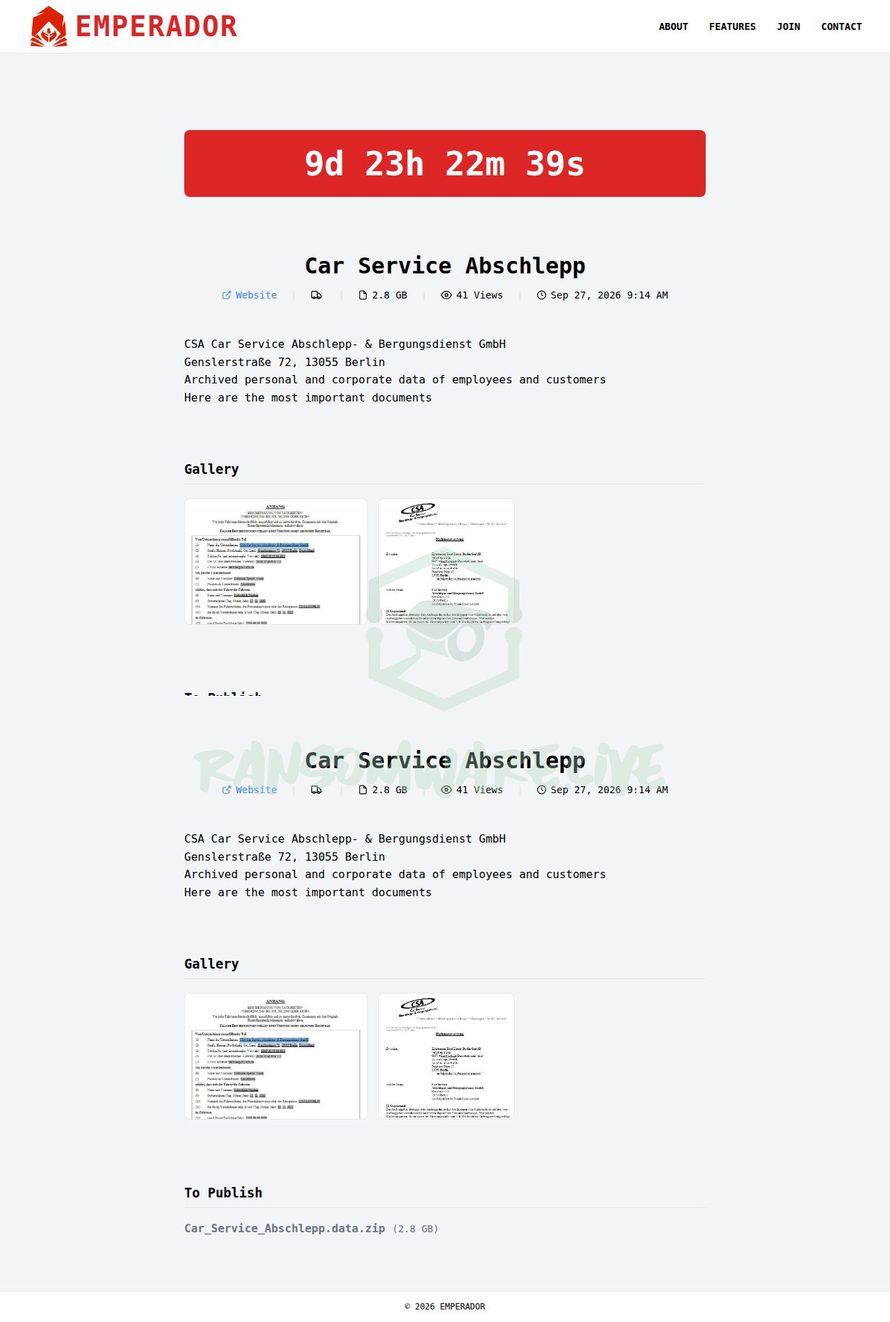 🏴☠️ Emperador has just published a new victim : Car Service Abschlepp