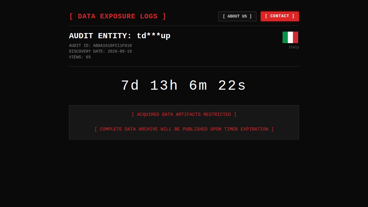 AUDIT ENTITY: td***up By audit team