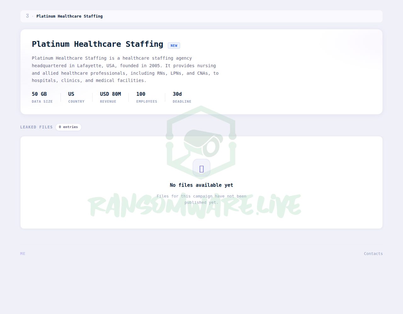 🏴☠️ Metaencryptor has just published a new victim : Platinum Healthcare Staffing