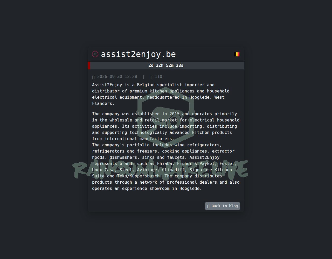 🏴☠️ Safepay has just published a new victim : assist2enjoy.be