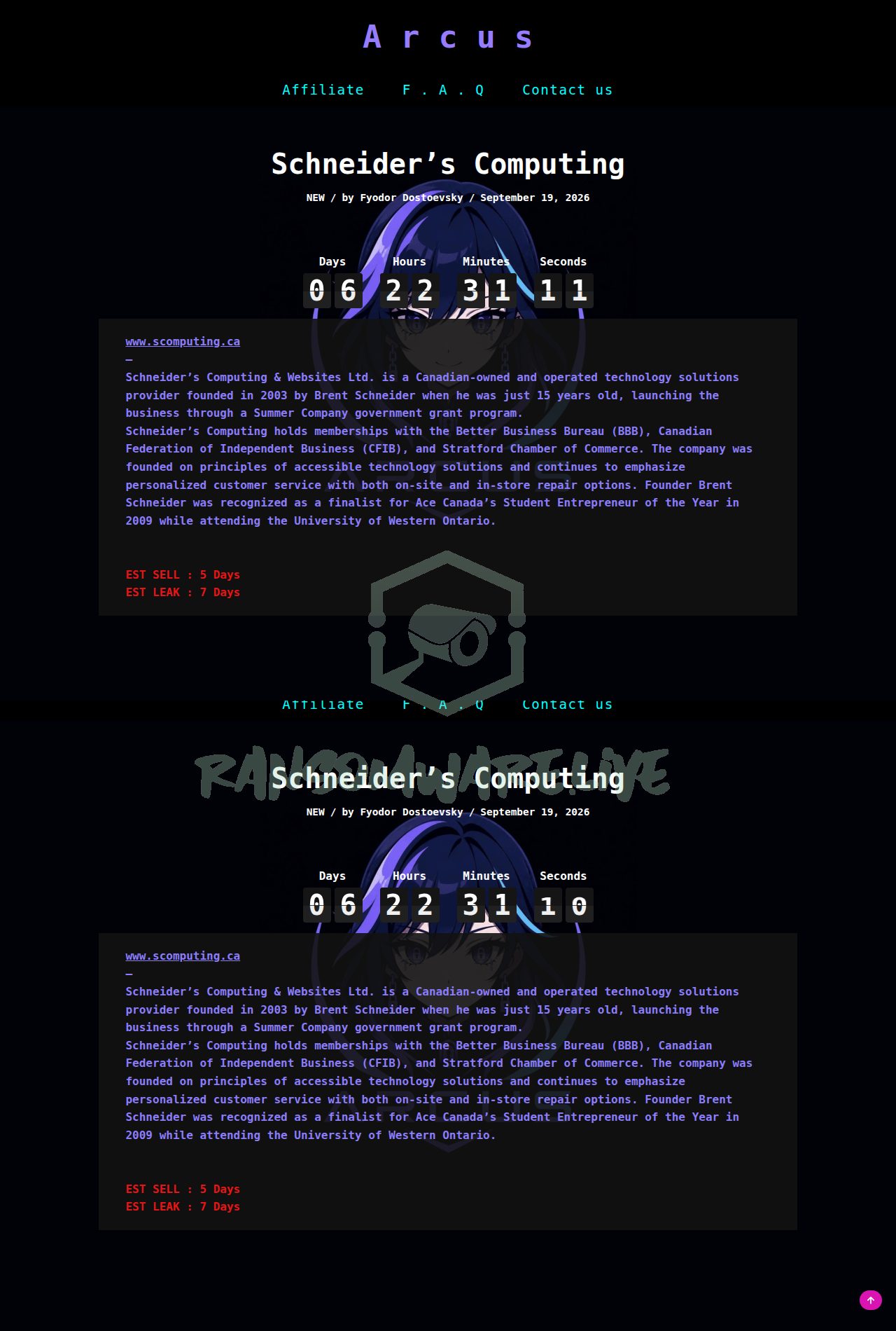 🏴☠️ Arcusmedia has just published a new victim : Schneider’s Computing