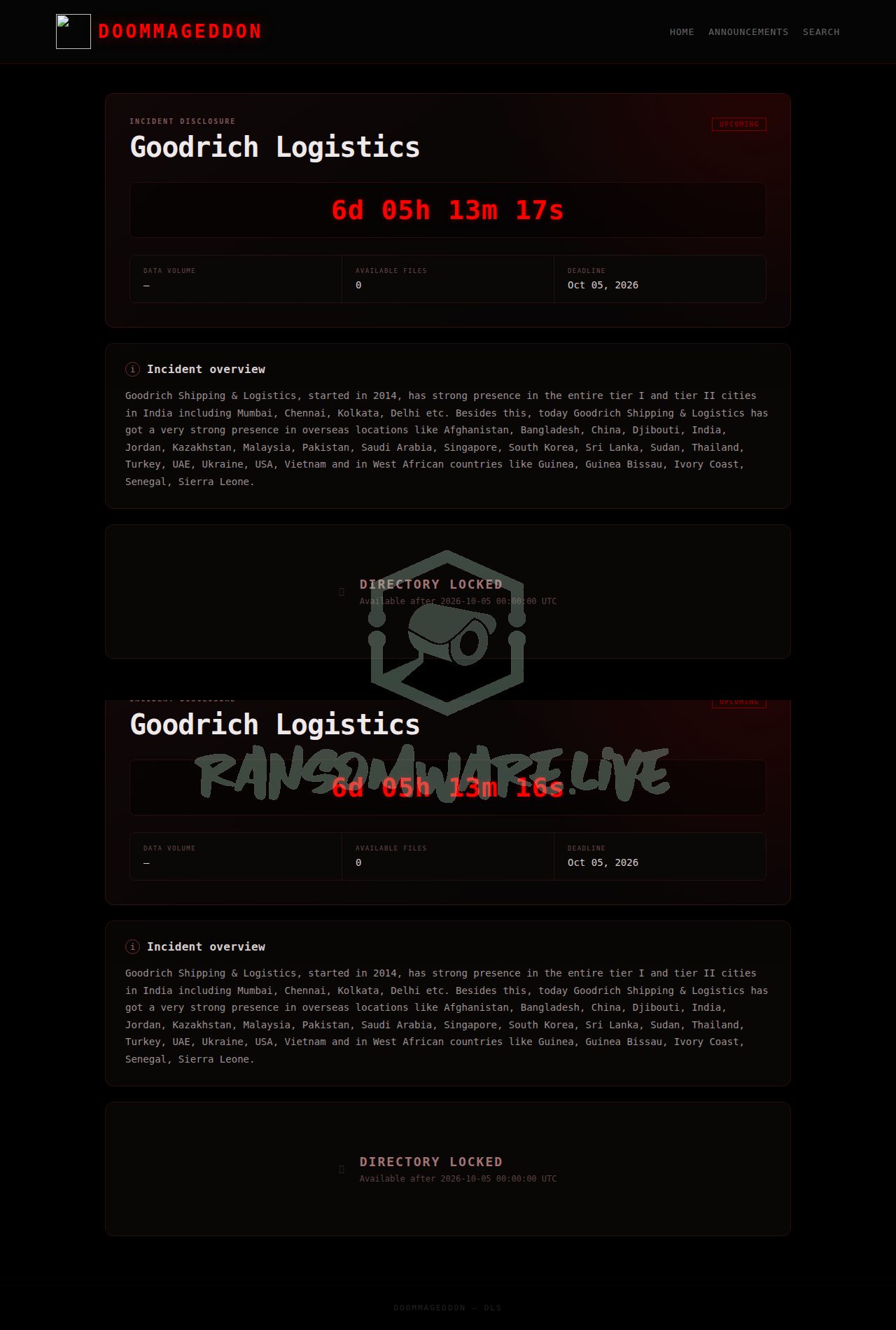 🏴☠️ Doommageddon has just published a new victim : Goodrich Logistics