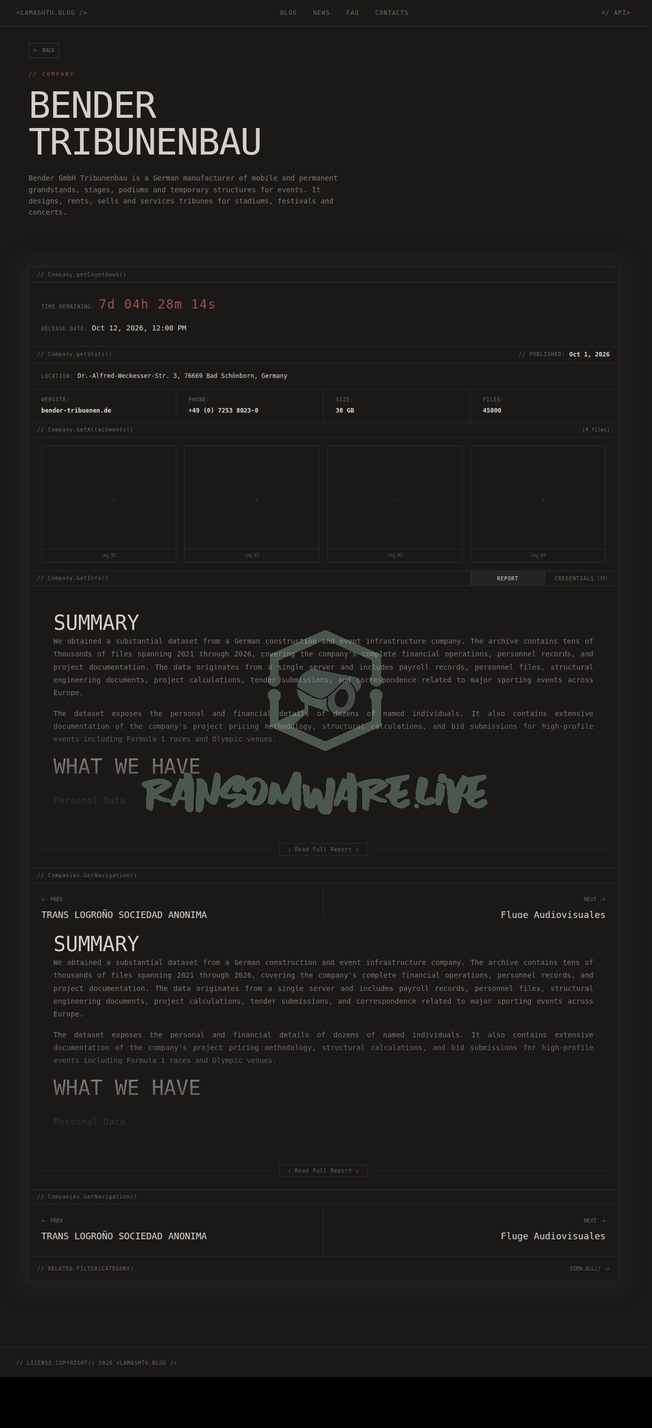 🏴☠️ Lamashtu has just published a new victim : Bender Tribunenbau