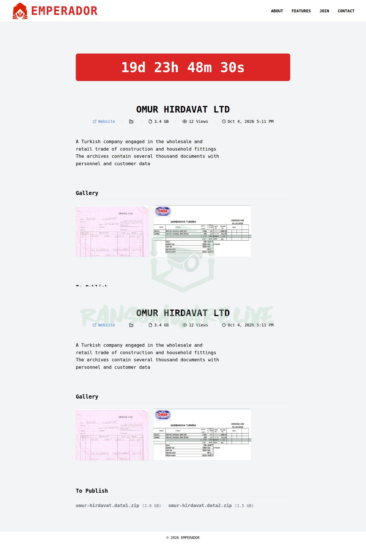 🏴☠️ Emperador has just published a new victim : OMUR HIRDAVAT LTD