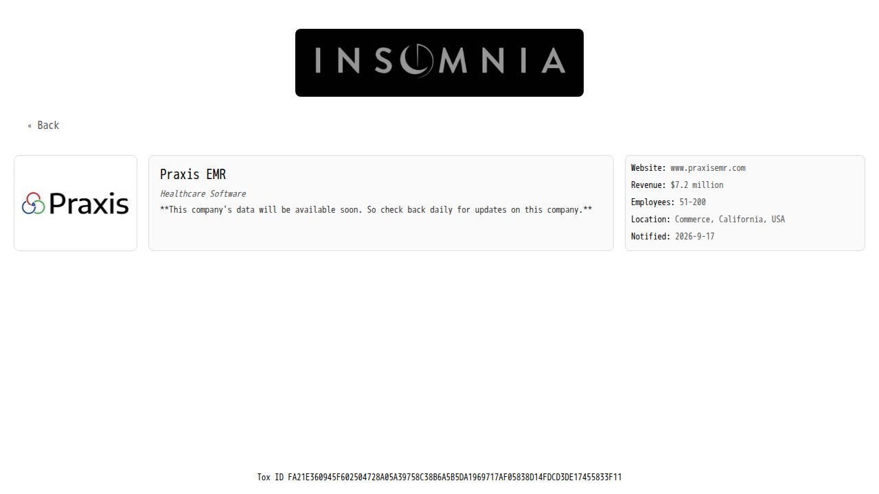 Praxis EMR By insomnia