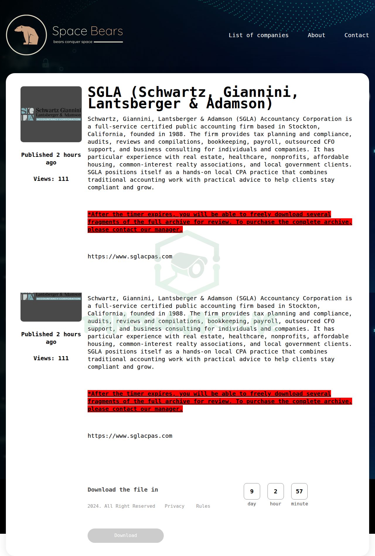🏴☠️ Spacebears has just published a new victim : SGLA (Schwartz, Giannini, Lantsberger & Adamson)