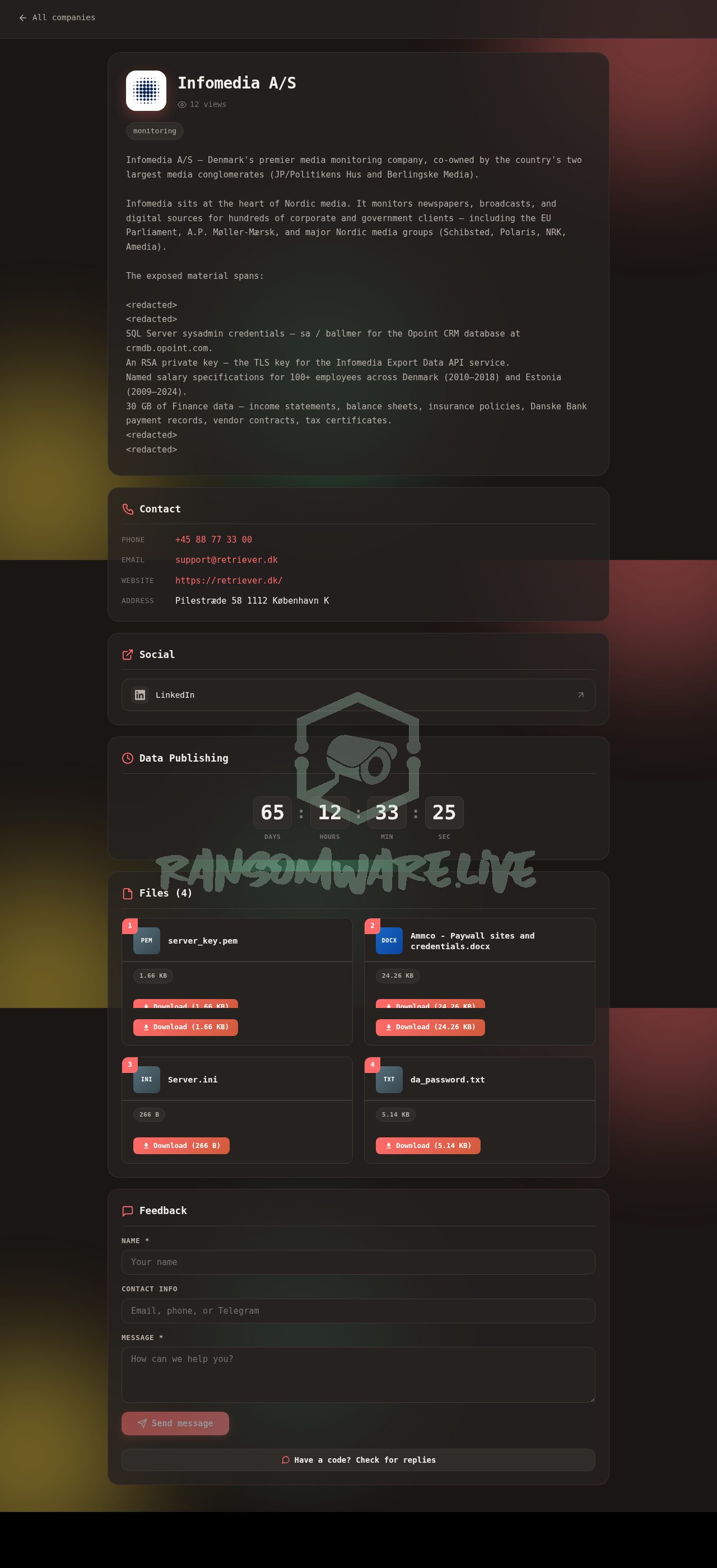 🏴☠️ Aurora has just published a new victim : Infomedia A/S