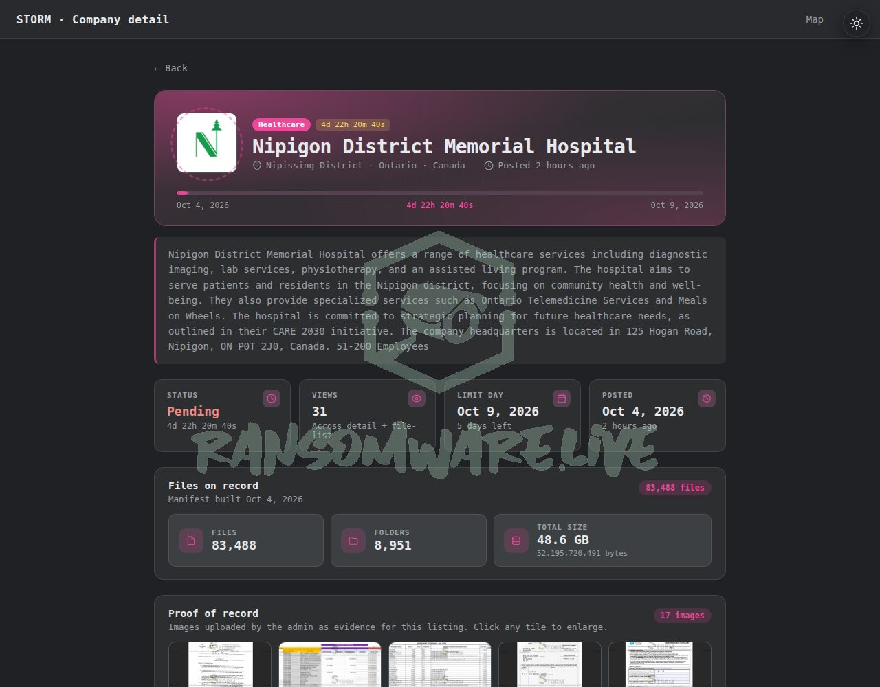 🏴☠️ Storm has just published a new victim : Nipigon District Memorial Hospital
