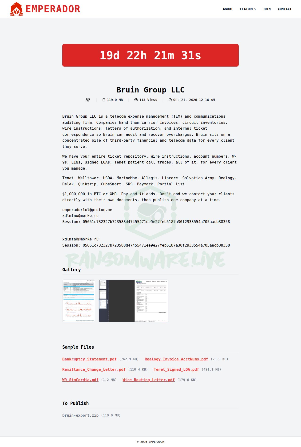 🏴☠️ Emperador has just published a new victim : Bruin Group LLC