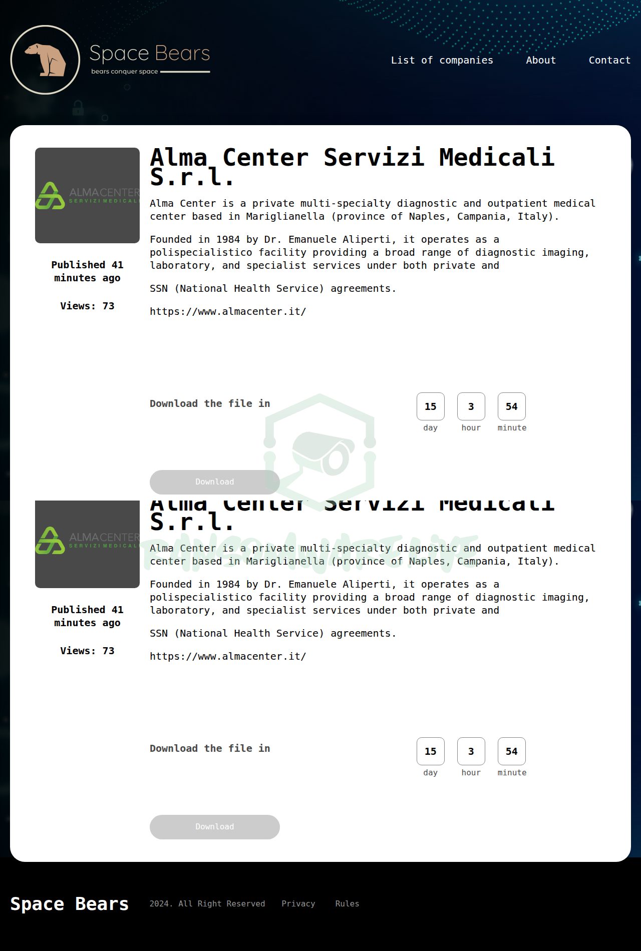 🏴☠️ Spacebears has just published a new victim : Alma Center Servizi Medicali S.r.l.