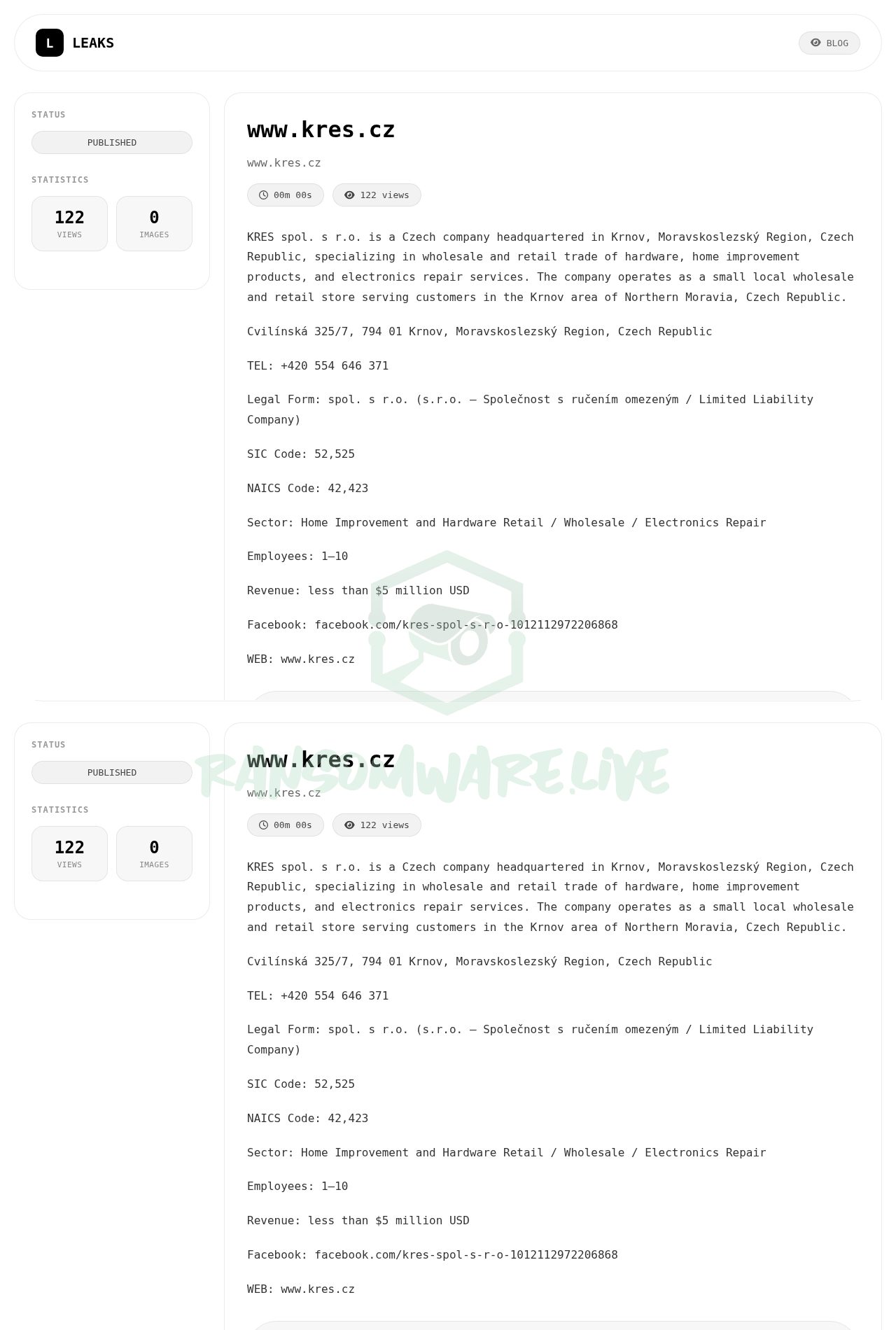 🏴☠️ Krybit has just published a new victim : www.kres.cz