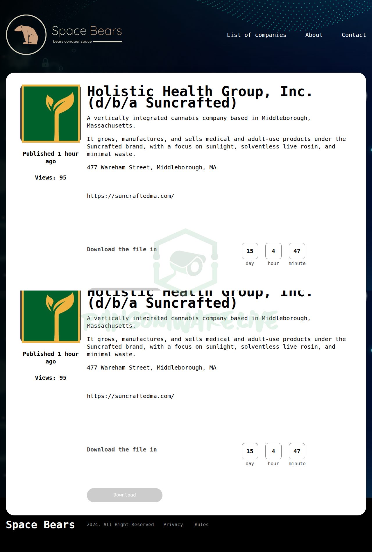 🏴☠️ Spacebears has just published a new victim : Holistic Health Group, Inc. (d/b/a Suncrafted)