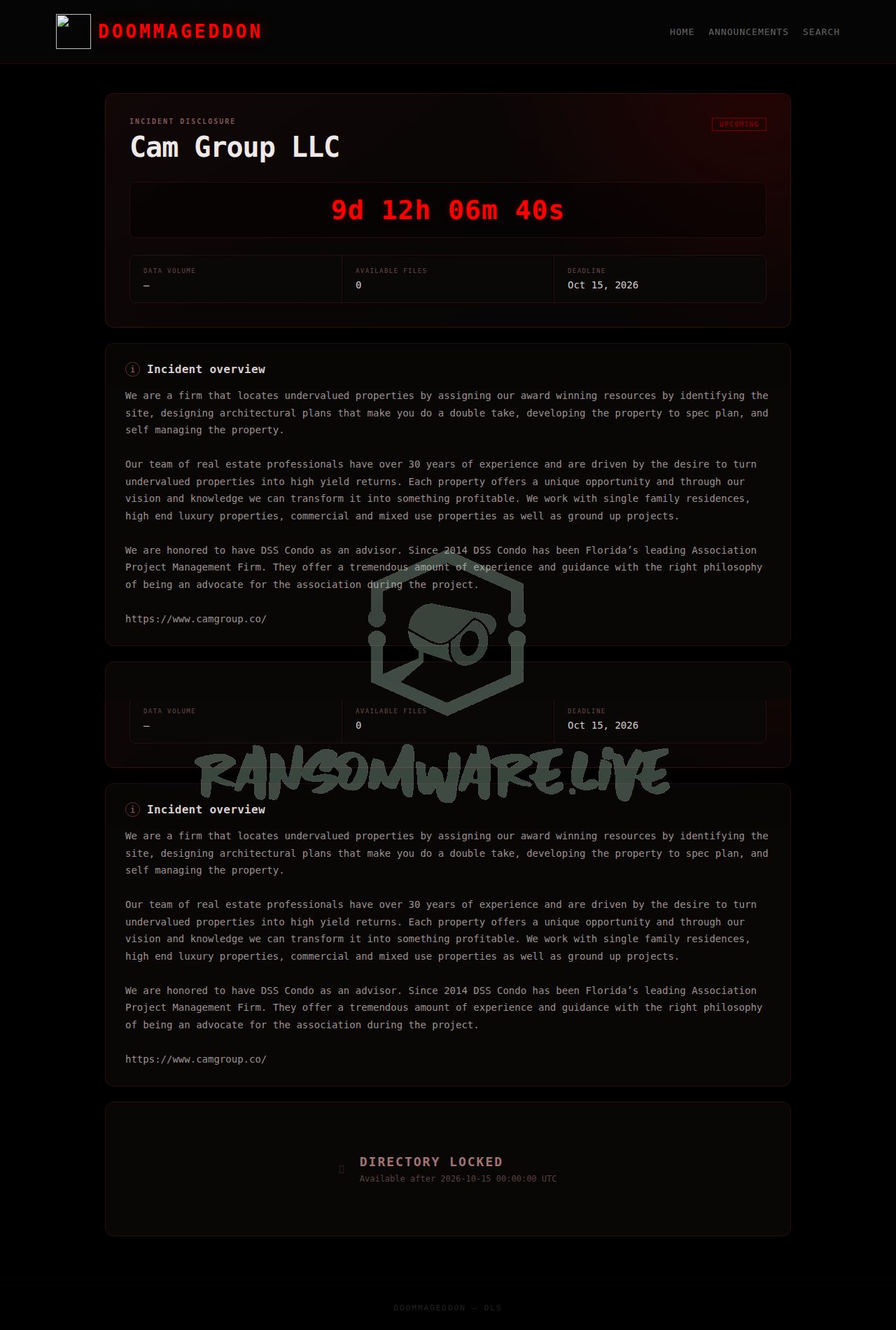 🏴☠️ Doommageddon has just published a new victim : Cam Group LLC