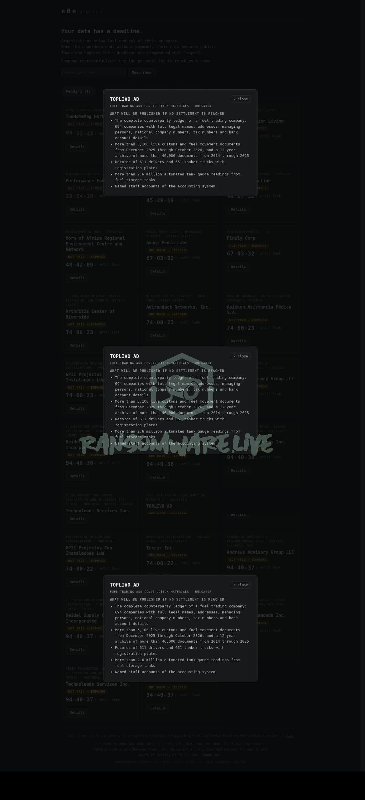 🏴☠️ N0n has just published a new victim : TOPLIVO AD
