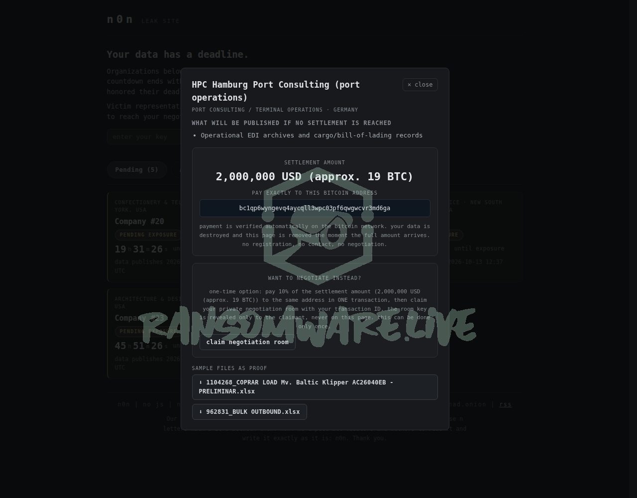 🏴☠️ N0n has just published a new victim : HPC Hamburg Port Consulting (port operations)