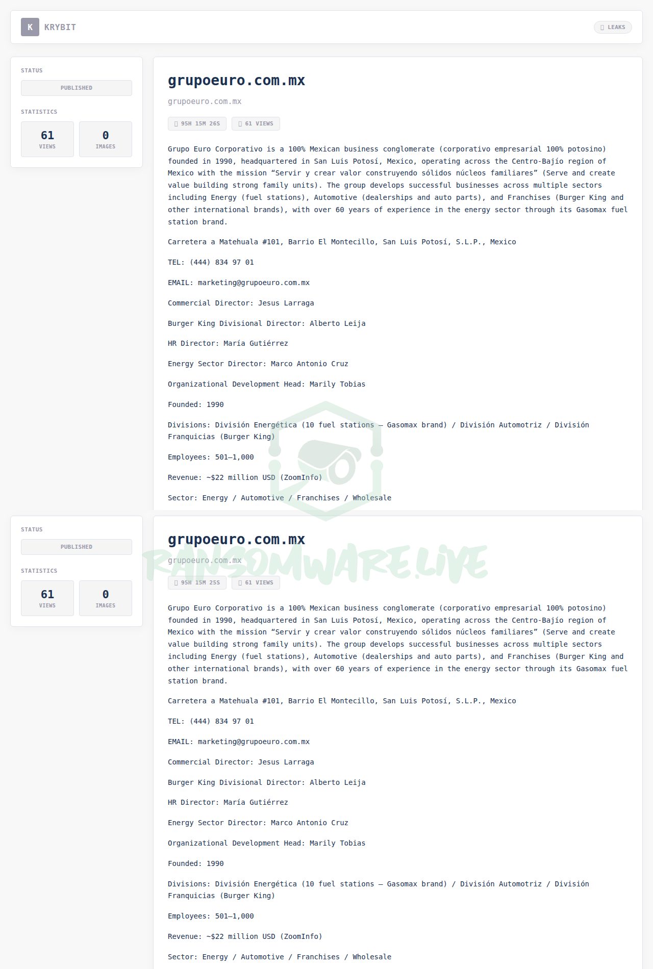 🏴☠️ Krybit has just published a new victim : grupoeuro.com.mx