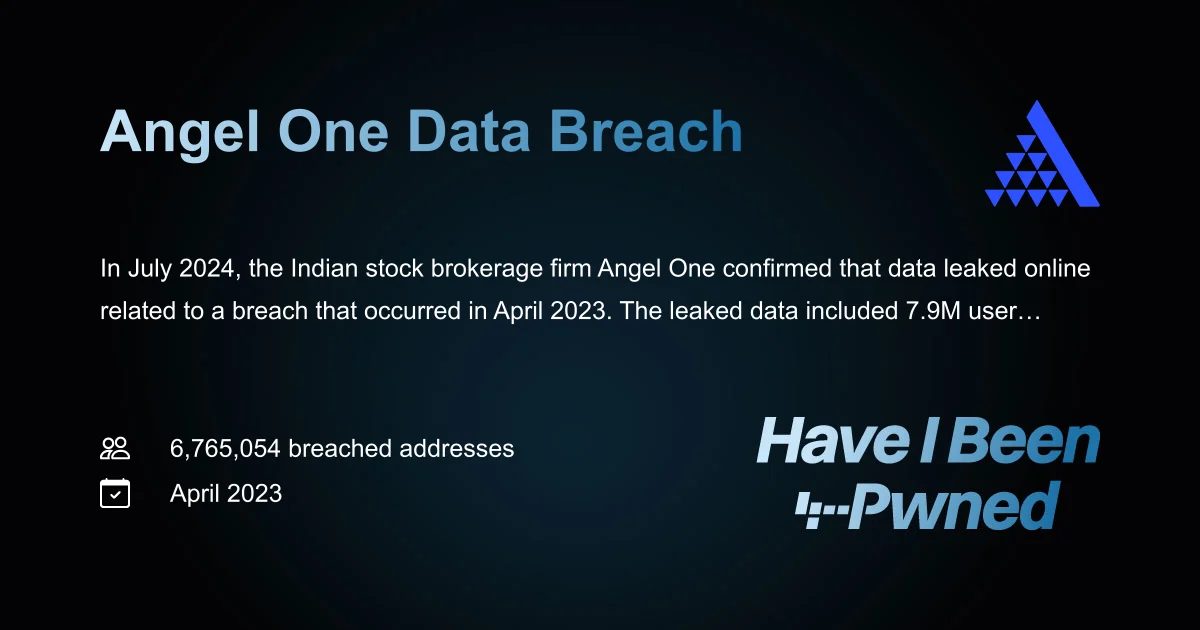 Angel One - 6,765,054 breached accounts