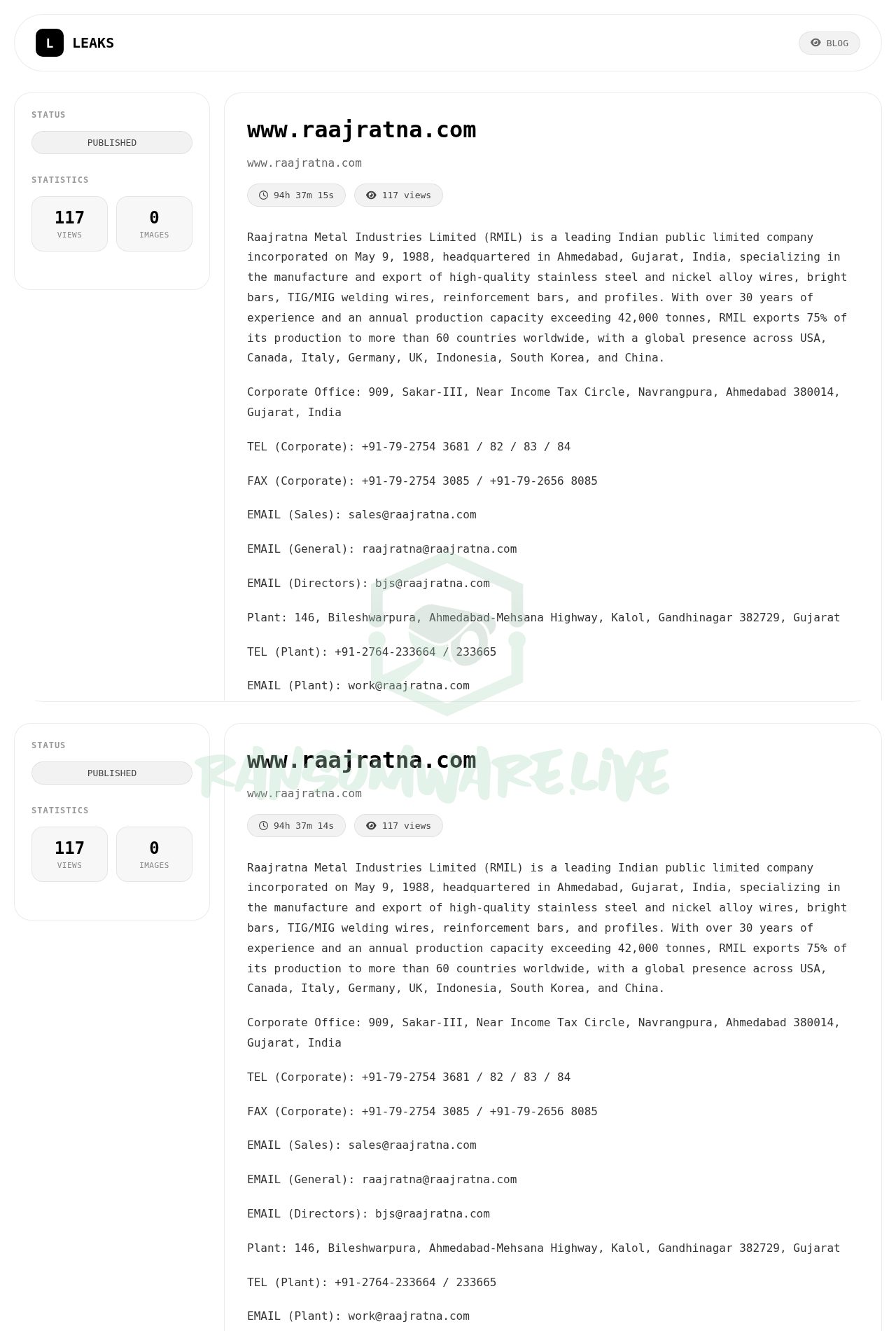 🏴☠️ Krybit has just published a new victim : www.raajratna.com