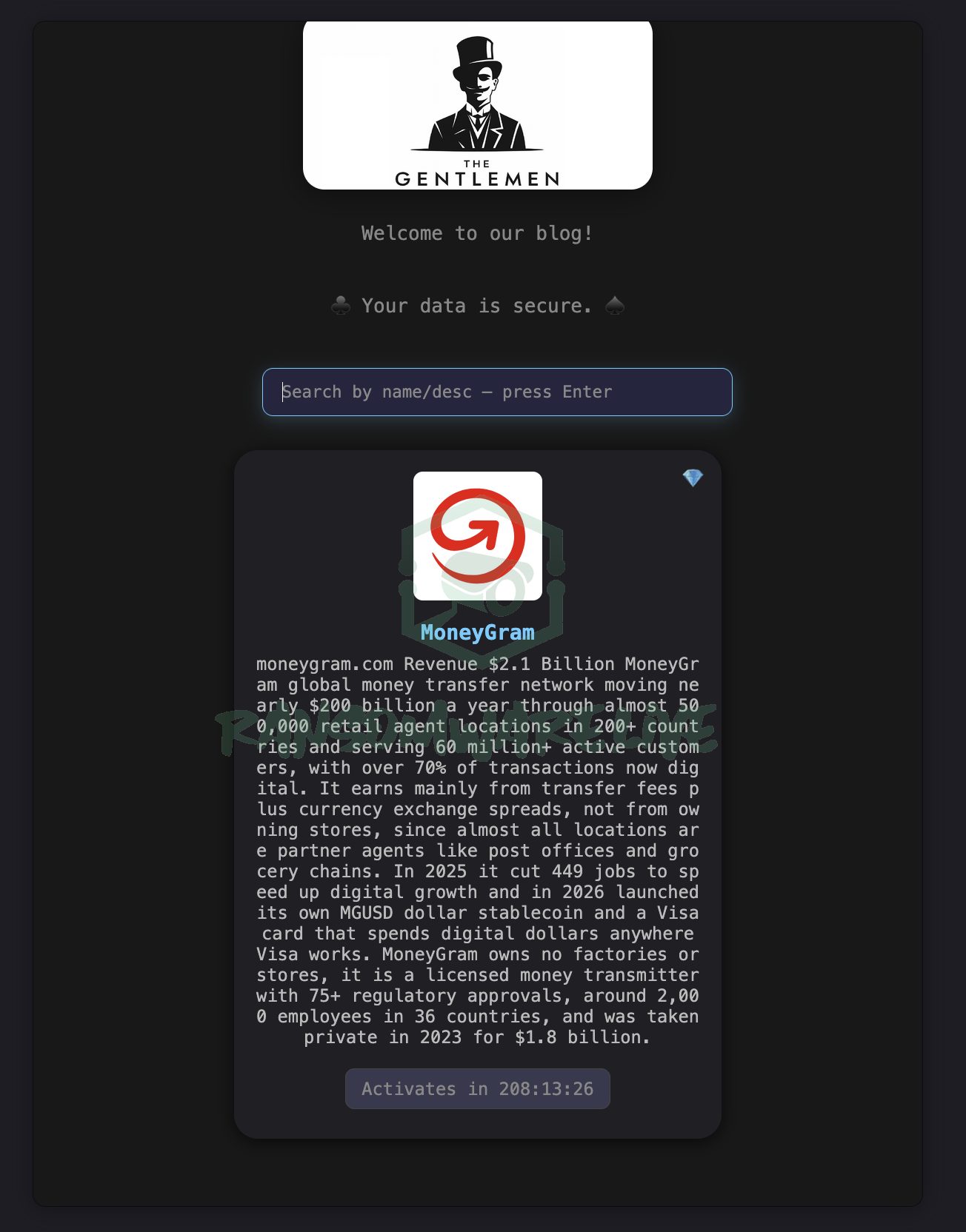 🏴☠️ Thegentlemen has just published a new victim : MoneyGram