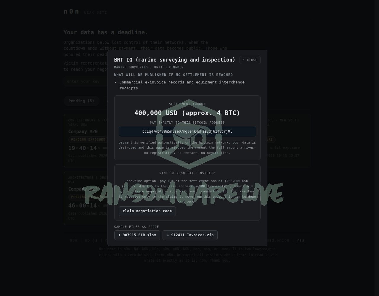🏴☠️ N0n has just published a new victim : BMT IQ (marine surveying and inspection)