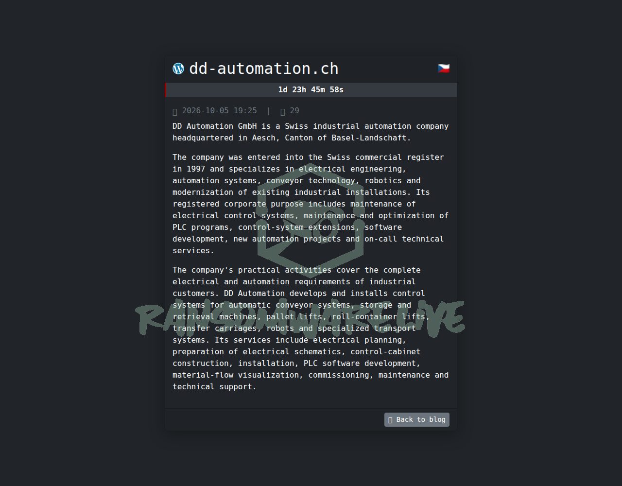 🏴☠️ Safepay has just published a new victim : dd-automation.ch