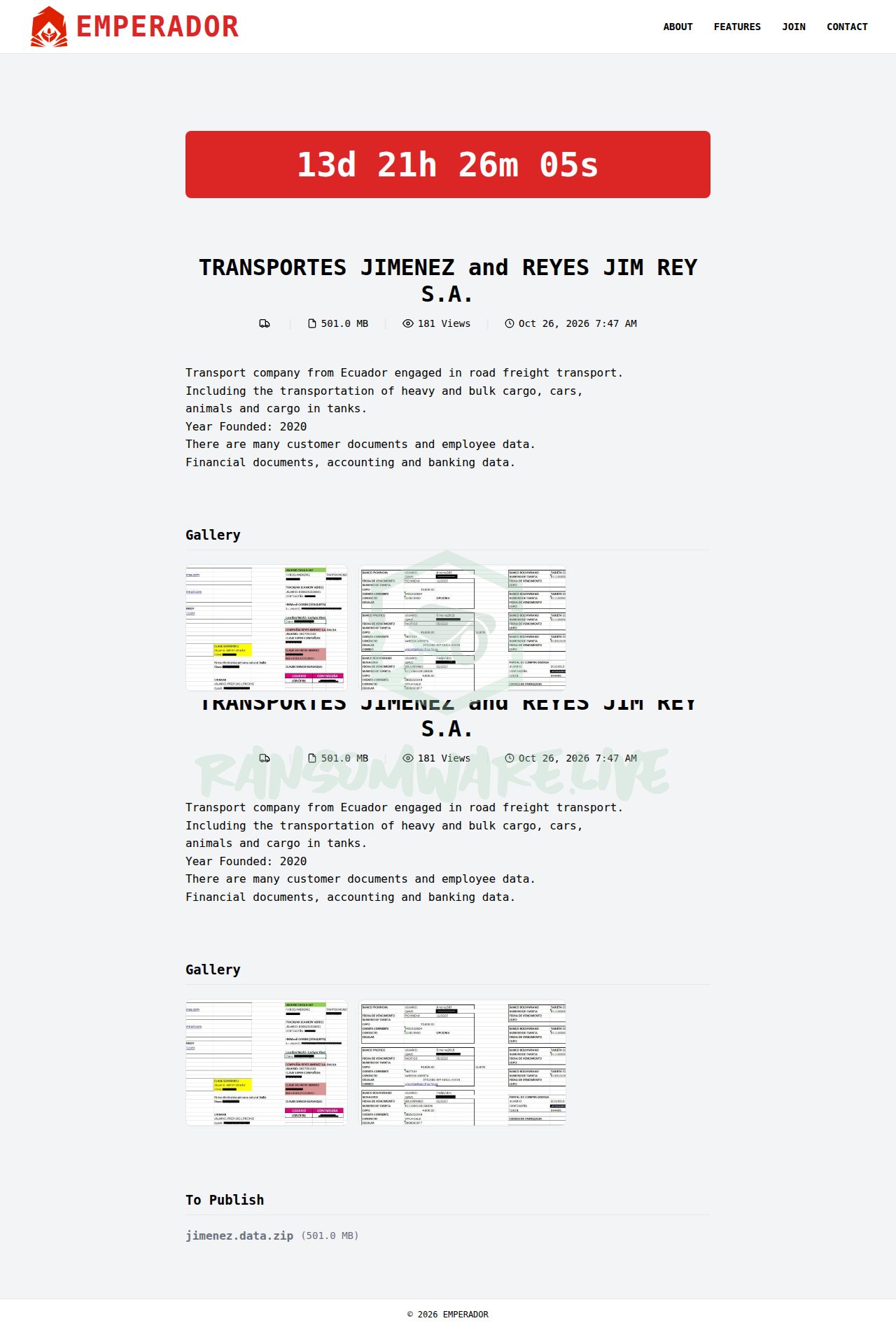 🏴☠️ Emperador has just published a new victim : TRANSPORTES JIMENEZ and REYES JIM REY S.A.