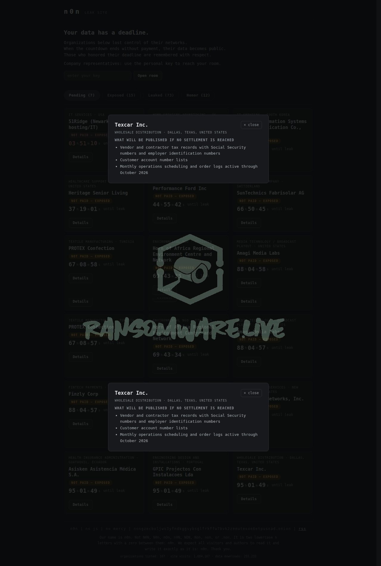 🏴☠️ N0n has just published a new victim : Texcar Inc.