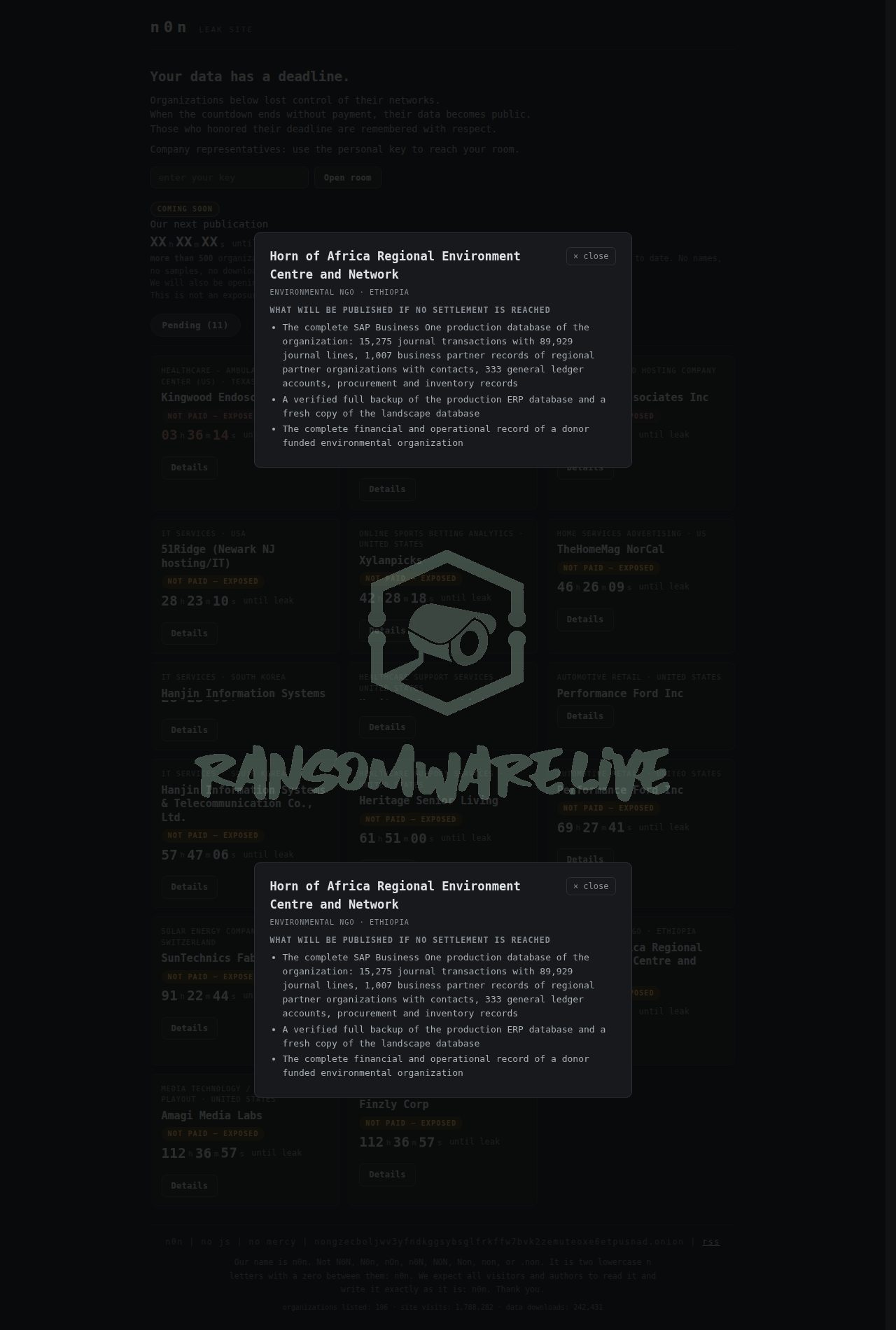 🏴☠️ N0n has just published a new victim : Horn of Africa Regional Environment Centre and Network