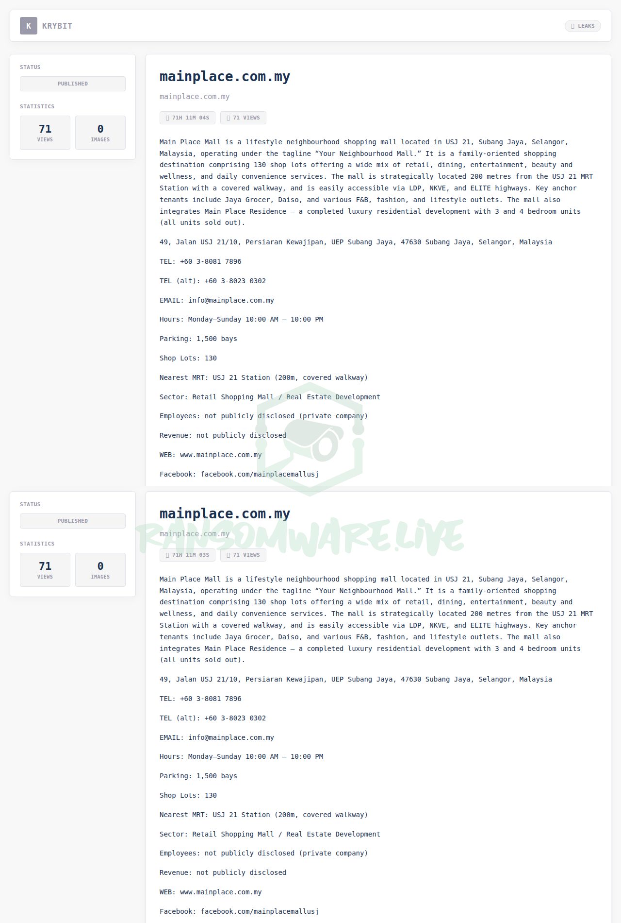🏴☠️ Krybit has just published a new victim : mainplace.com.my