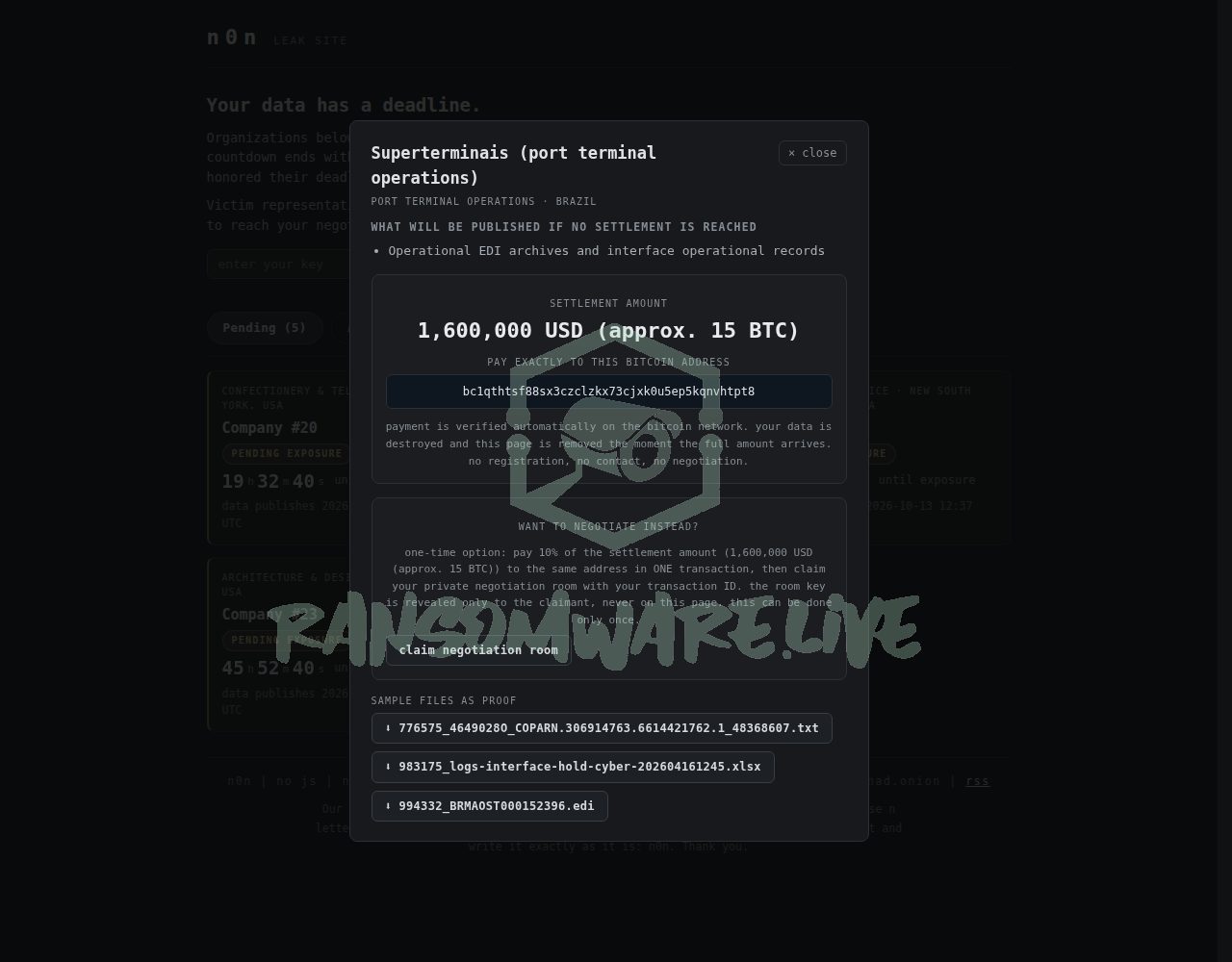 🏴☠️ N0n has just published a new victim : Superterminais (port terminal operations)