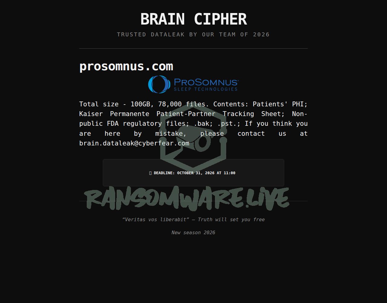 🏴☠️ Braincipher has just published a new victim : prosomnus.com