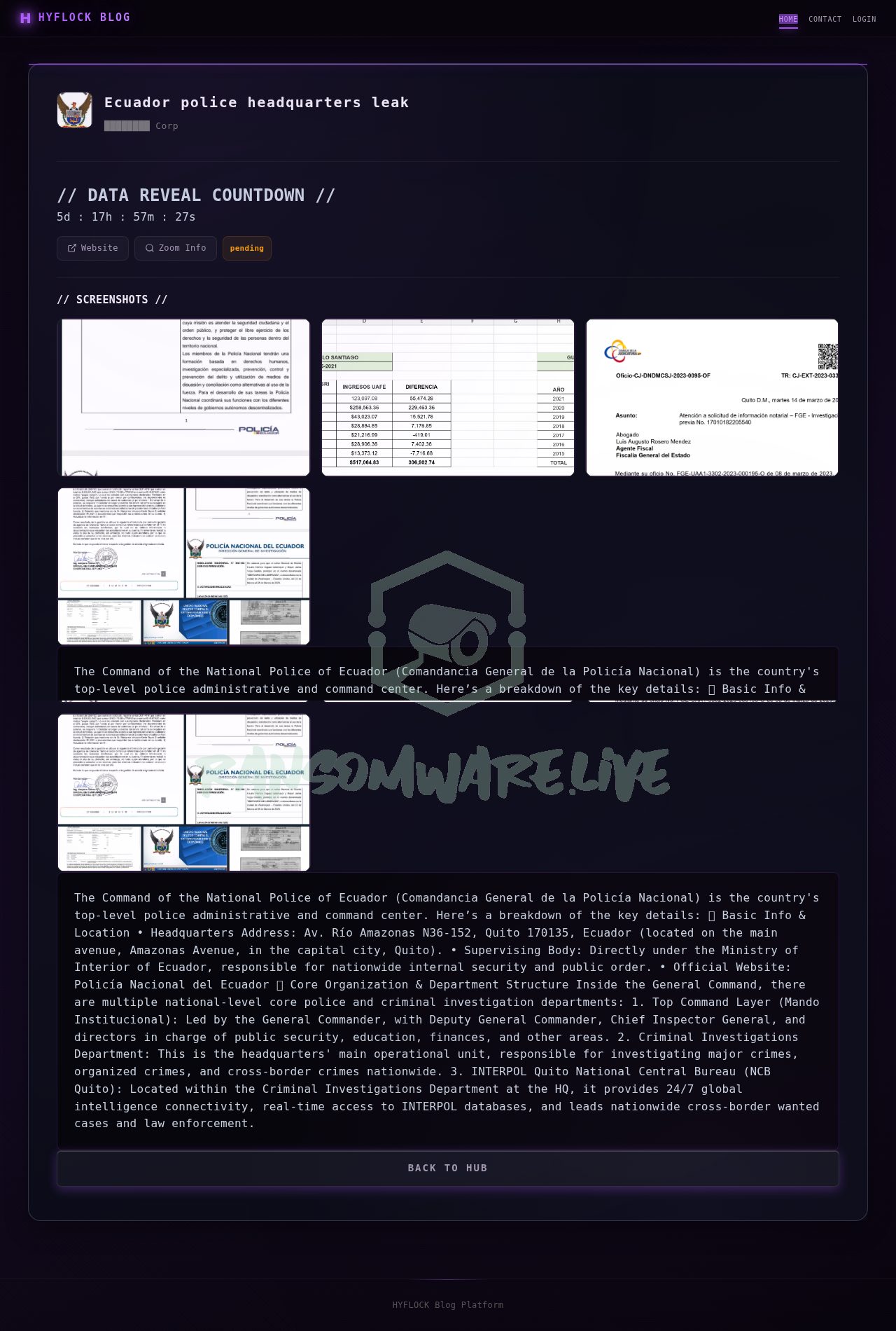 🏴☠️ Hyflock has just published a new victim : Ecuador police headquarters