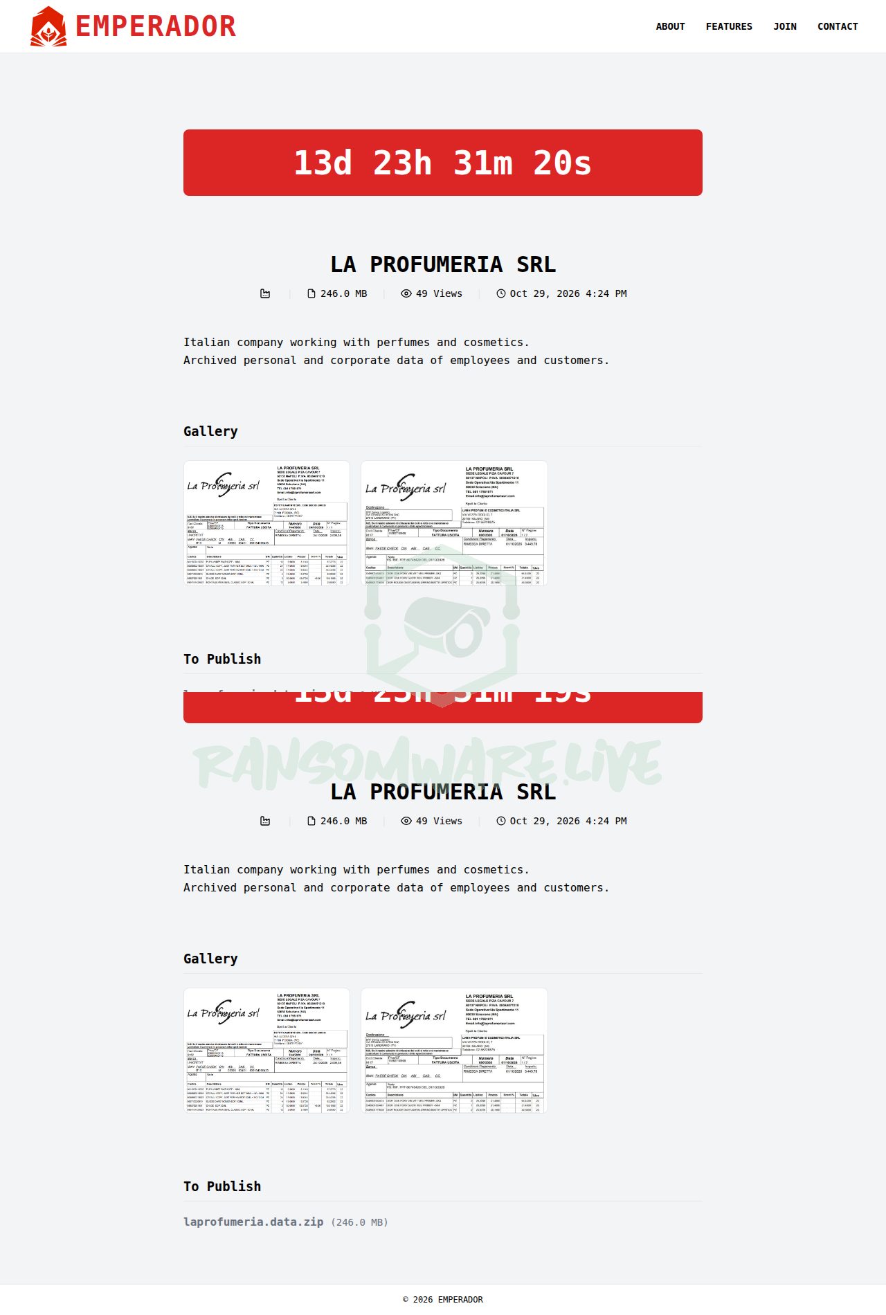 🏴☠️ Emperador has just published a new victim : LA PROFUMERIA SRL