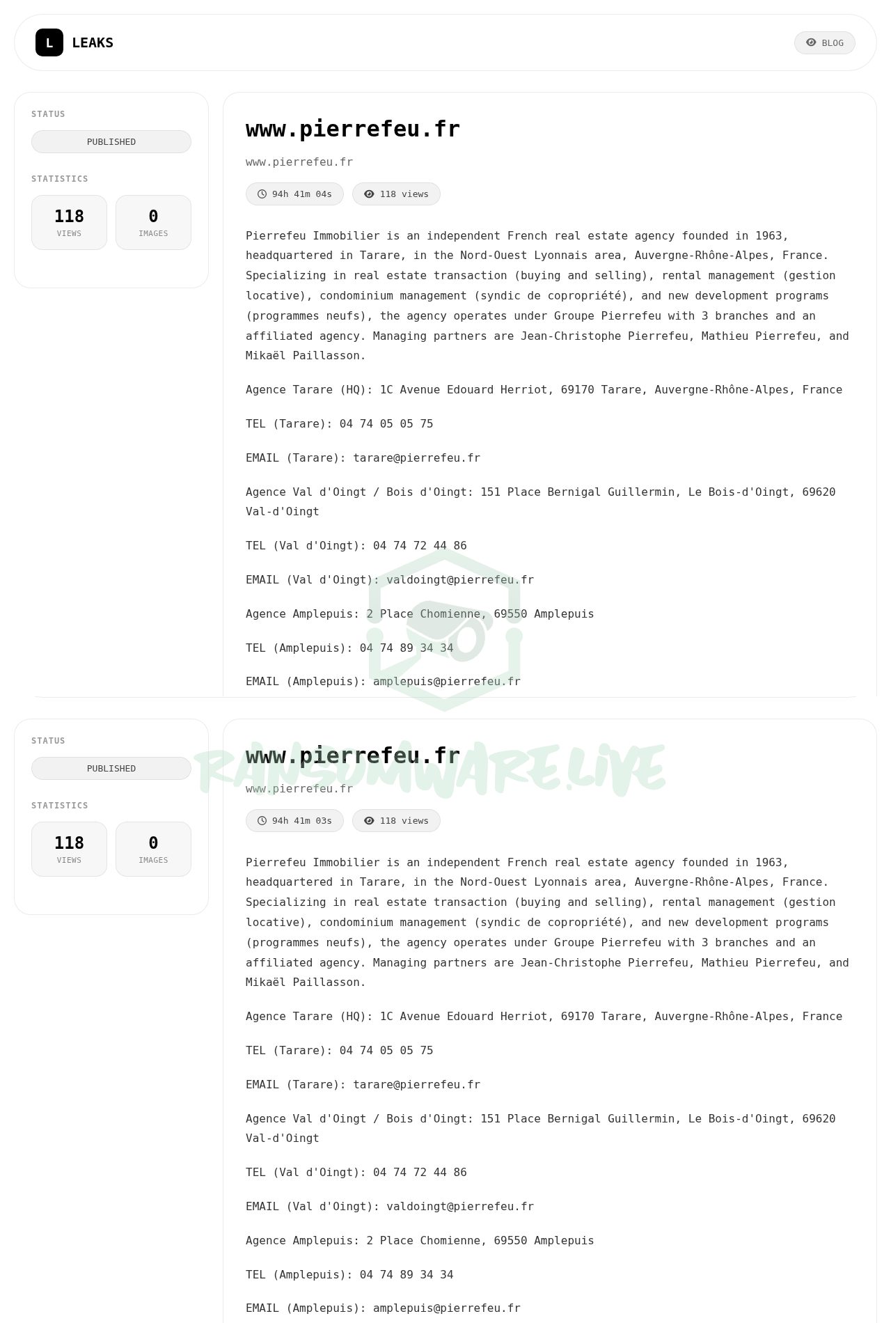 🏴☠️ Krybit has just published a new victim : www.pierrefeu.fr