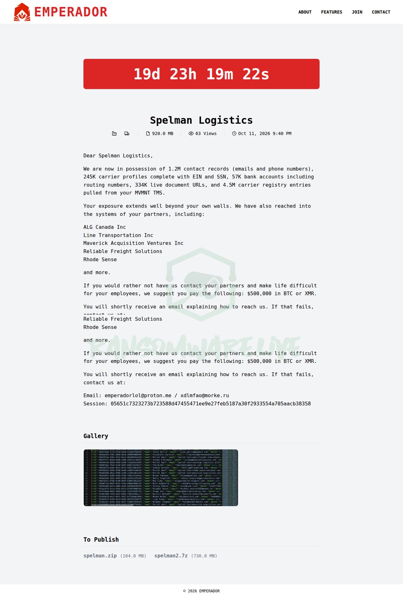 🏴☠️ Emperador has just published a new victim : Spelman Logistics