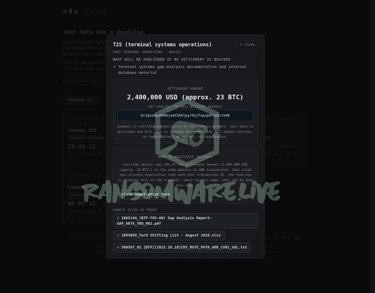🏴☠️ N0n has just published a new victim : T2S (terminal systems operations)