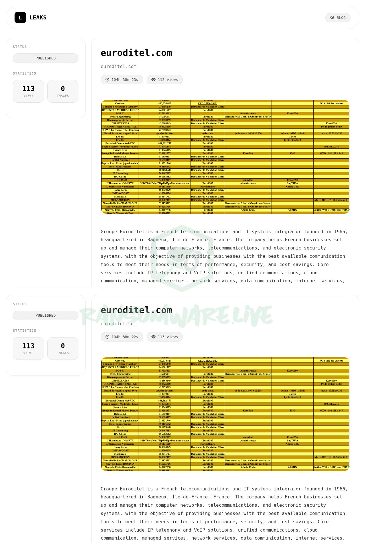 🏴☠️ Krybit has just published a new victim : euroditel.com