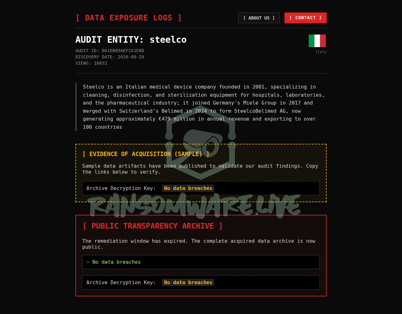 🏴☠️ Auditteam has just published a new victim : steelco