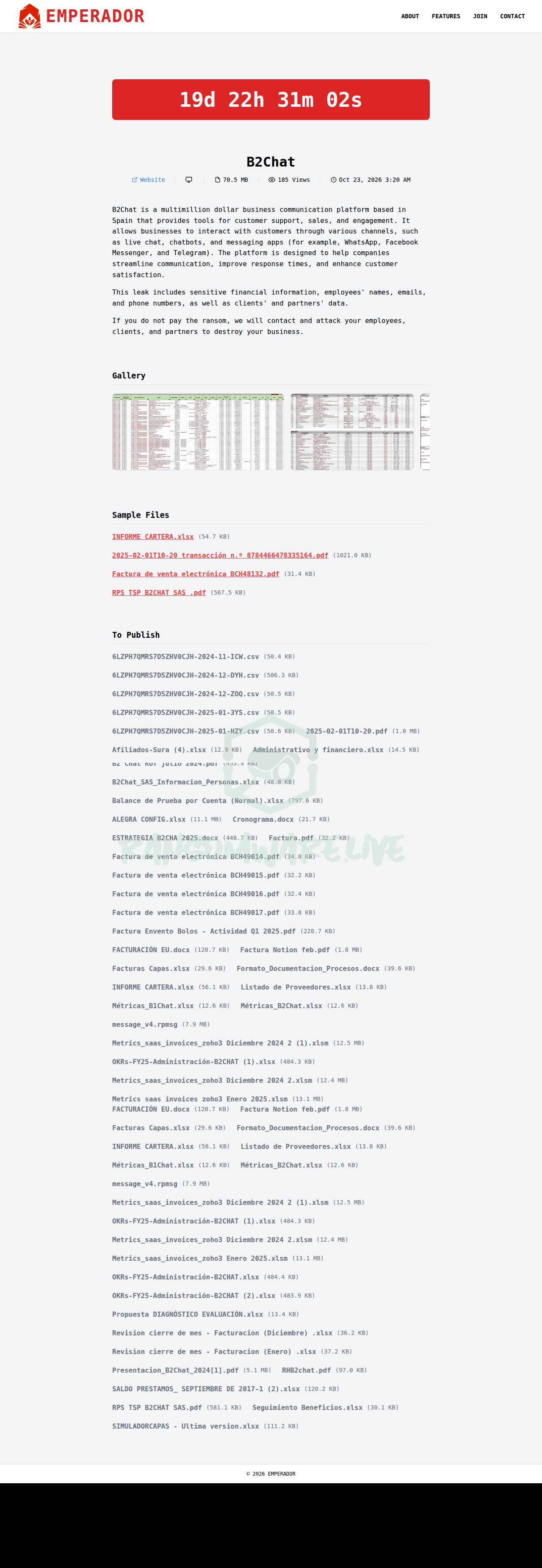 🏴☠️ Emperador has just published a new victim : B2Chat