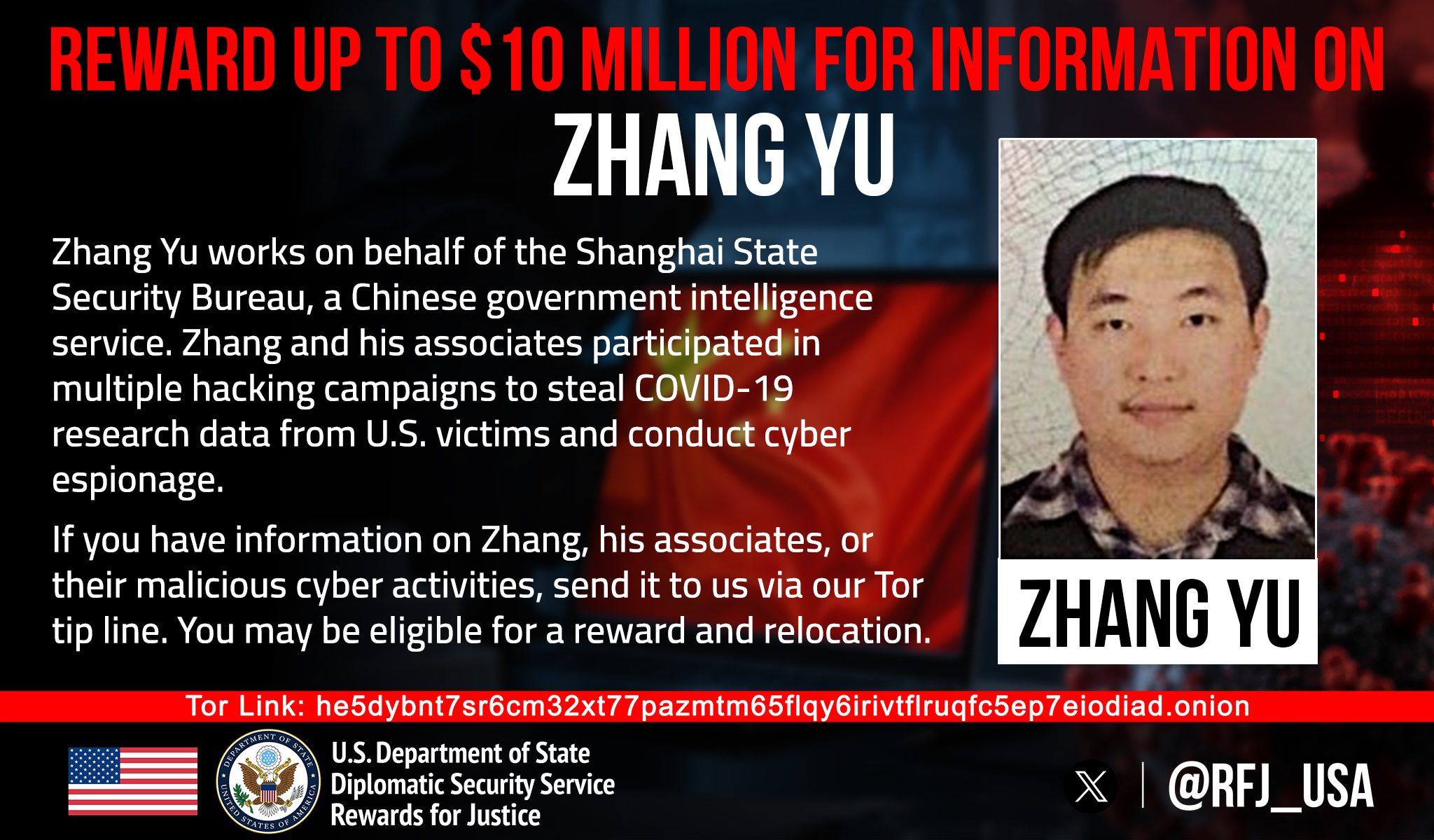 U.S. Offers $10 Million Reward for Alleged HAFNIUM Hacker Zhang Yu