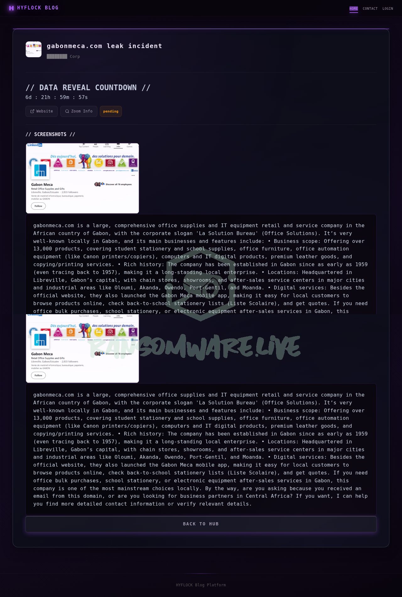 🏴☠️ Hyflock has just published a new victim : gabonmeca.com leak incident