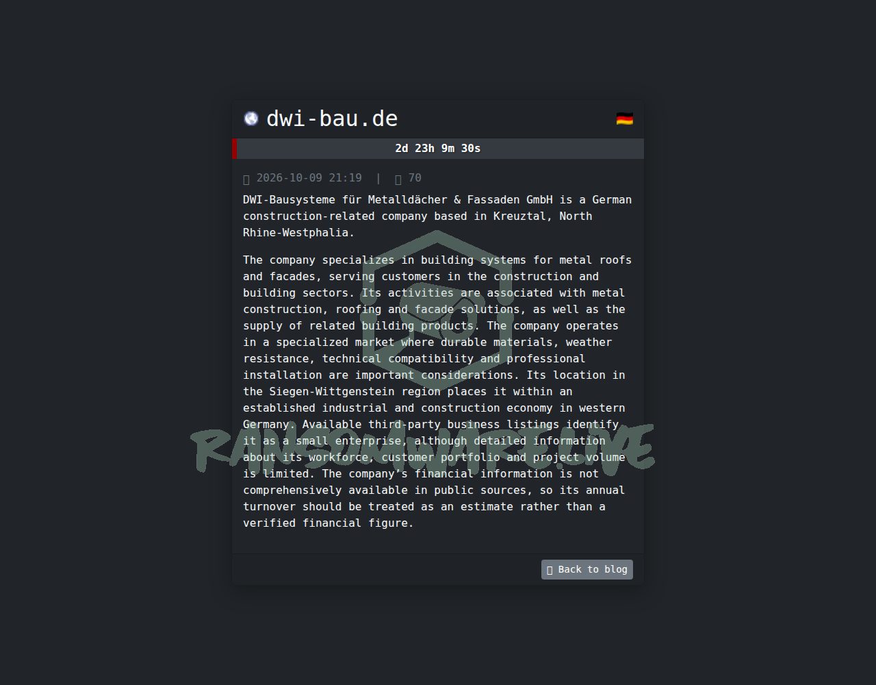 🏴☠️ Safepay has just published a new victim : dwi-bau.de