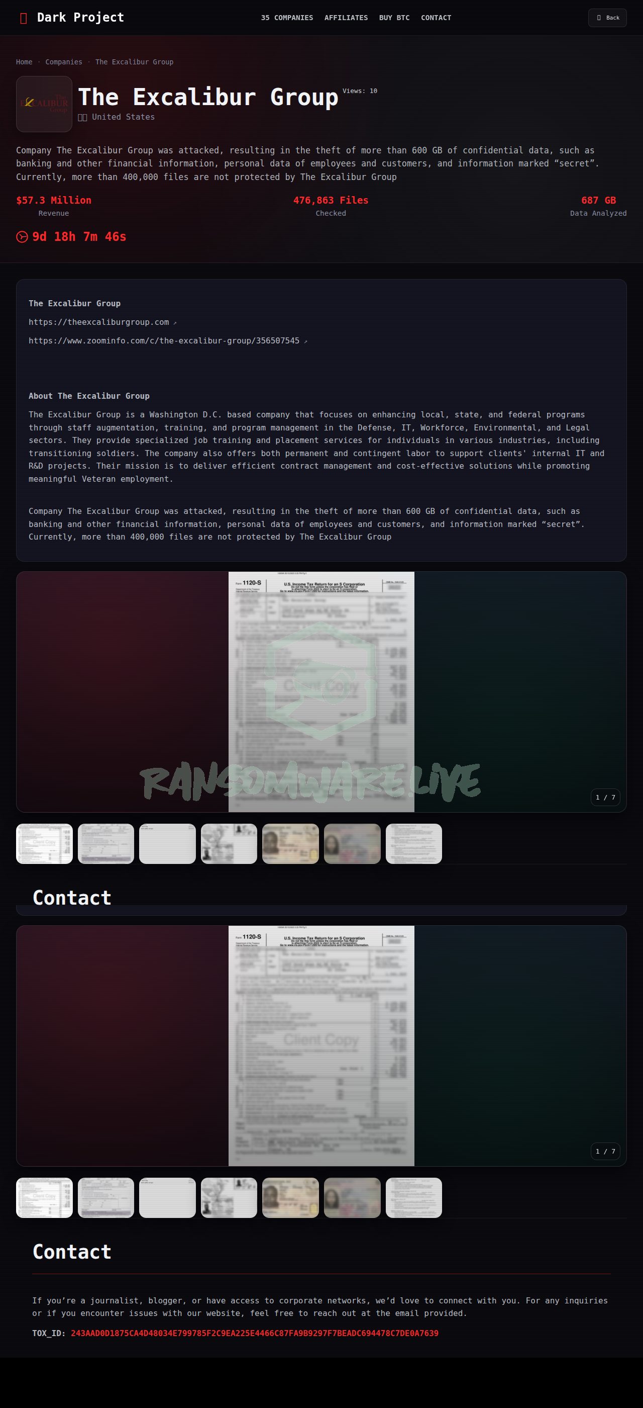 🏴☠️ Dark project has just published a new victim : The Excalibur Group