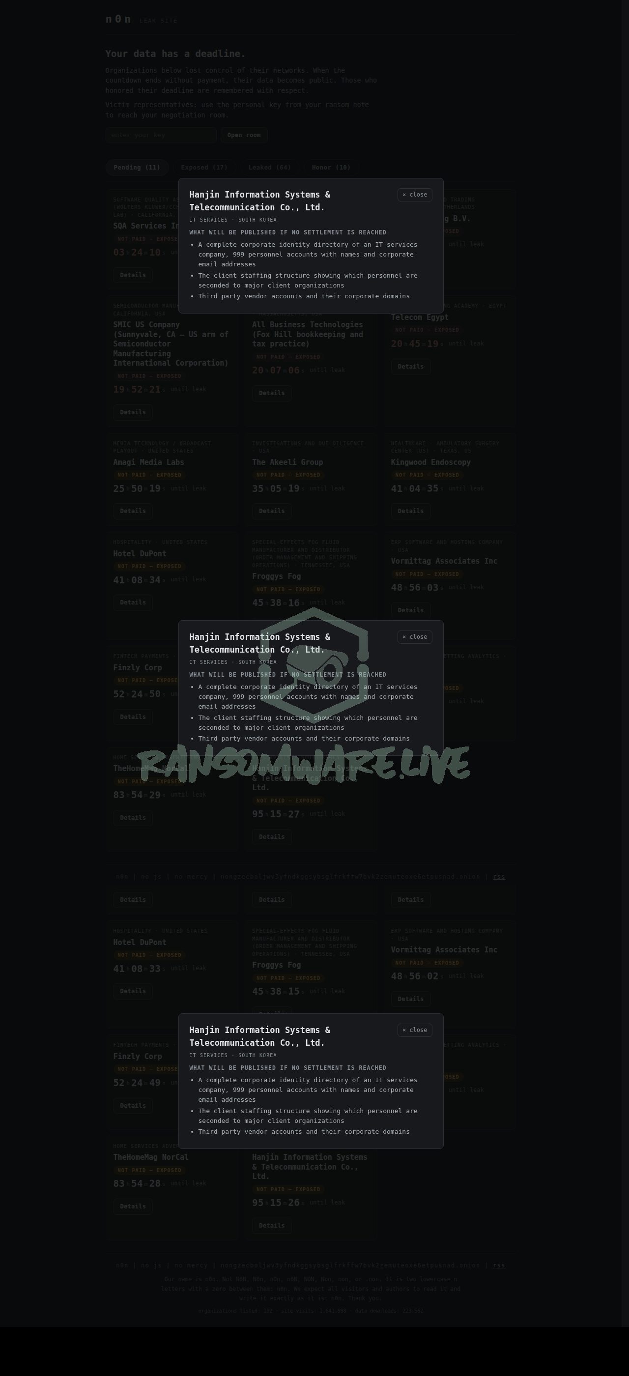 🏴☠️ N0n has just published a new victim : Hanjin Information Systems & Telecommunication Co., Ltd.