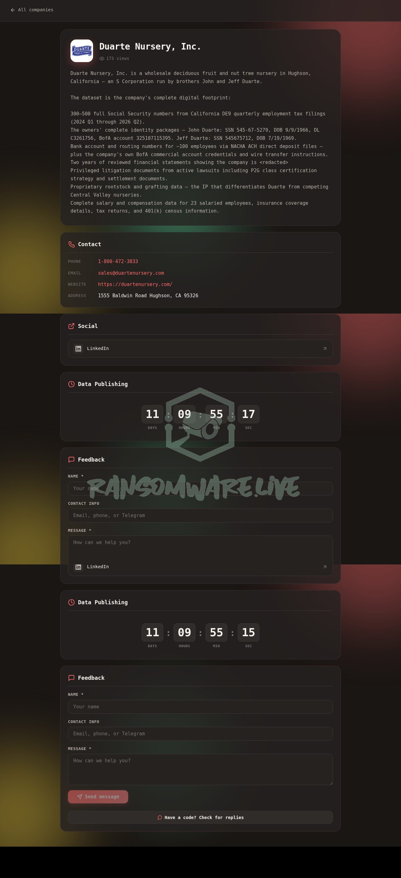 🏴☠️ Aurora has just published a new victim : Duarte Nursery, Inc.