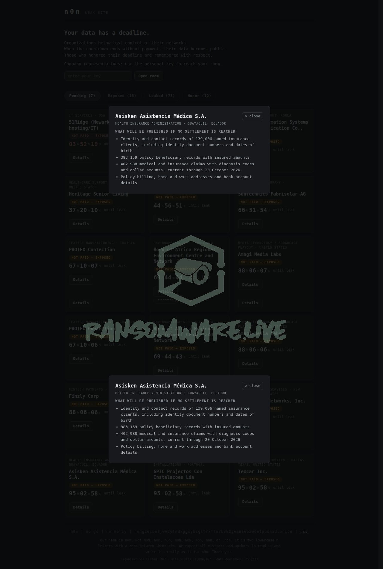 🏴☠️ N0n has just published a new victim : Asisken Asistencia Médica S.A.